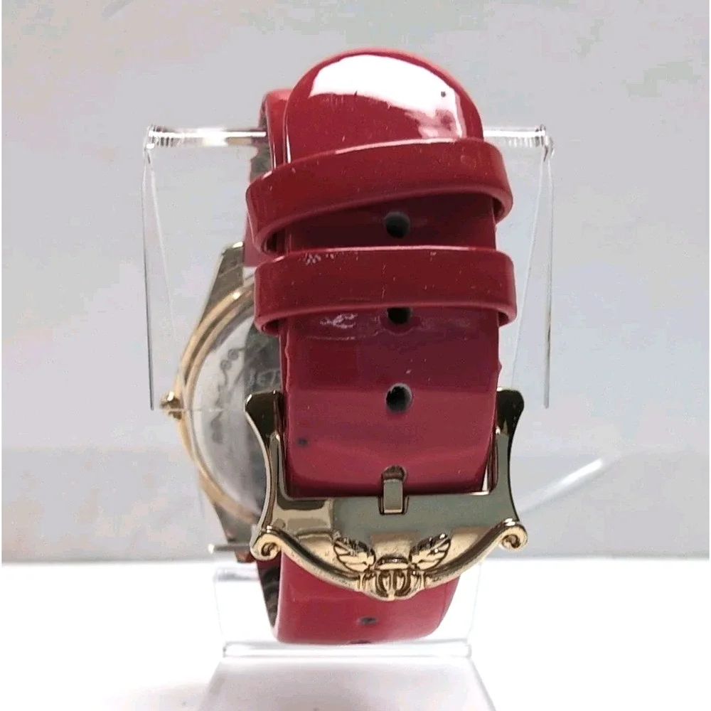 Betsey Johnson Watch Gold Case Pink Swirl Numbers Patent Strap Box BJ2140